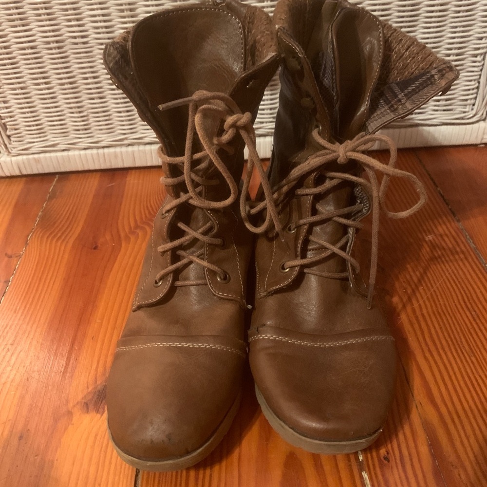 Brown combat boots